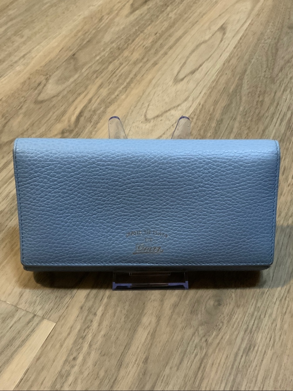Gucci Light Blue Pebbled Leather Long Wallet